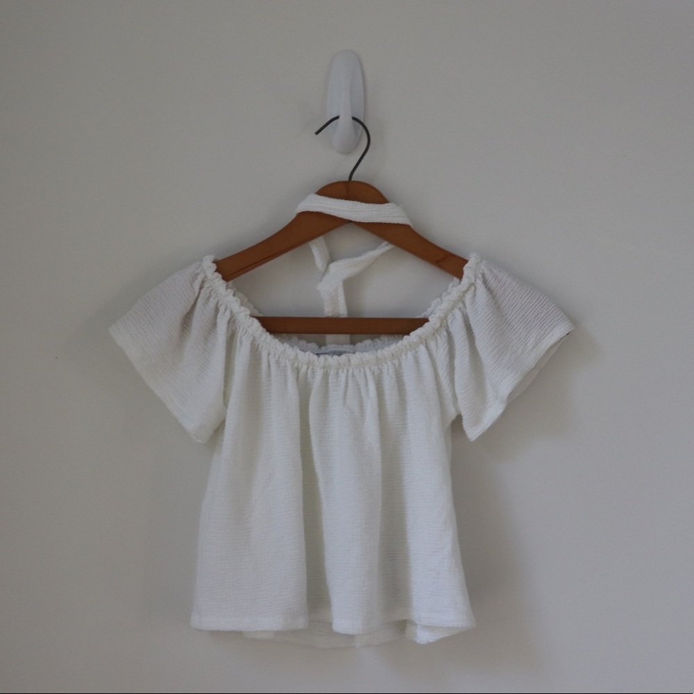 White Crop Top- Off The Shoulder